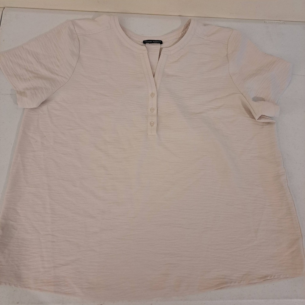 Hilary Radley Womens Blouse XL Beige Short Sleeve Henley Top 1854-196
